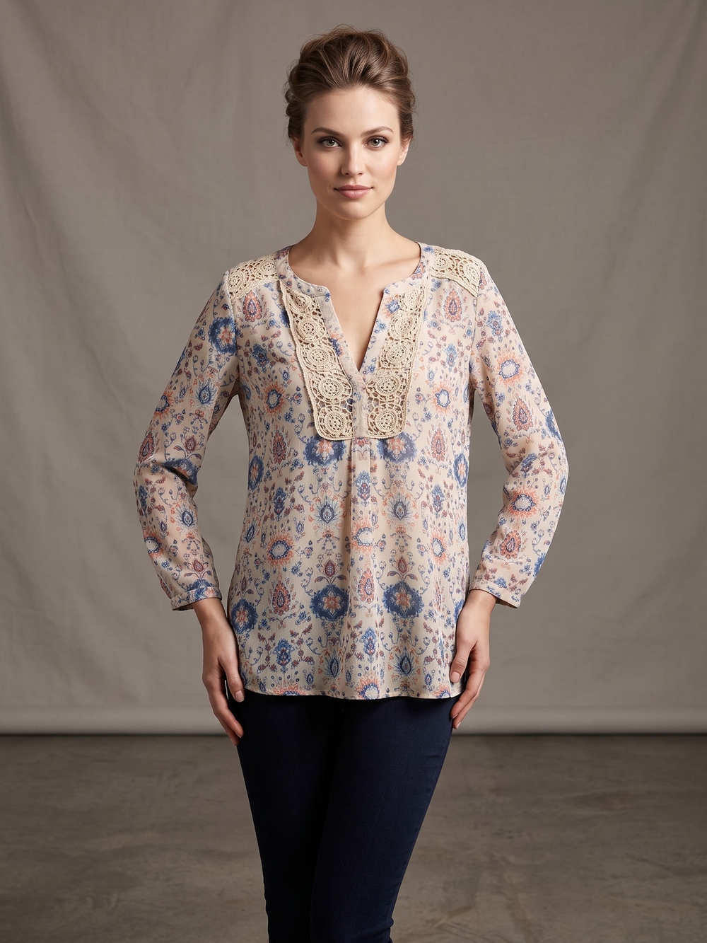 Maeve By Anthropologie Stillwater Crochet-Trim Paisley Tunic Size M